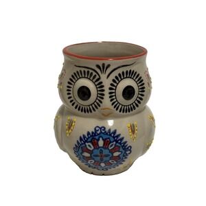 Yokohama Studio Hand Painted Owl Mug Red Floral Ceramic Coffee Cup 3D Figural